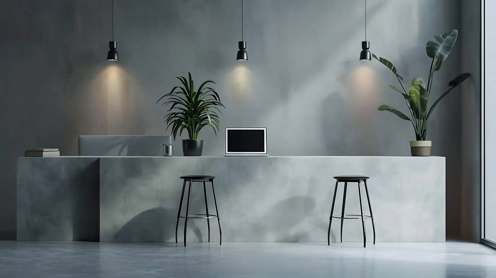 Laptop on Bar Counter with Stools — free download from Dotvec