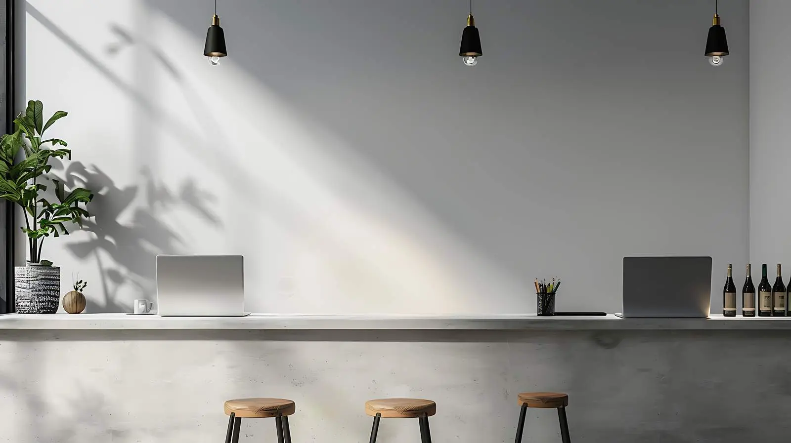 Laptop on Bar Counter with Stools — free download from Dotvec