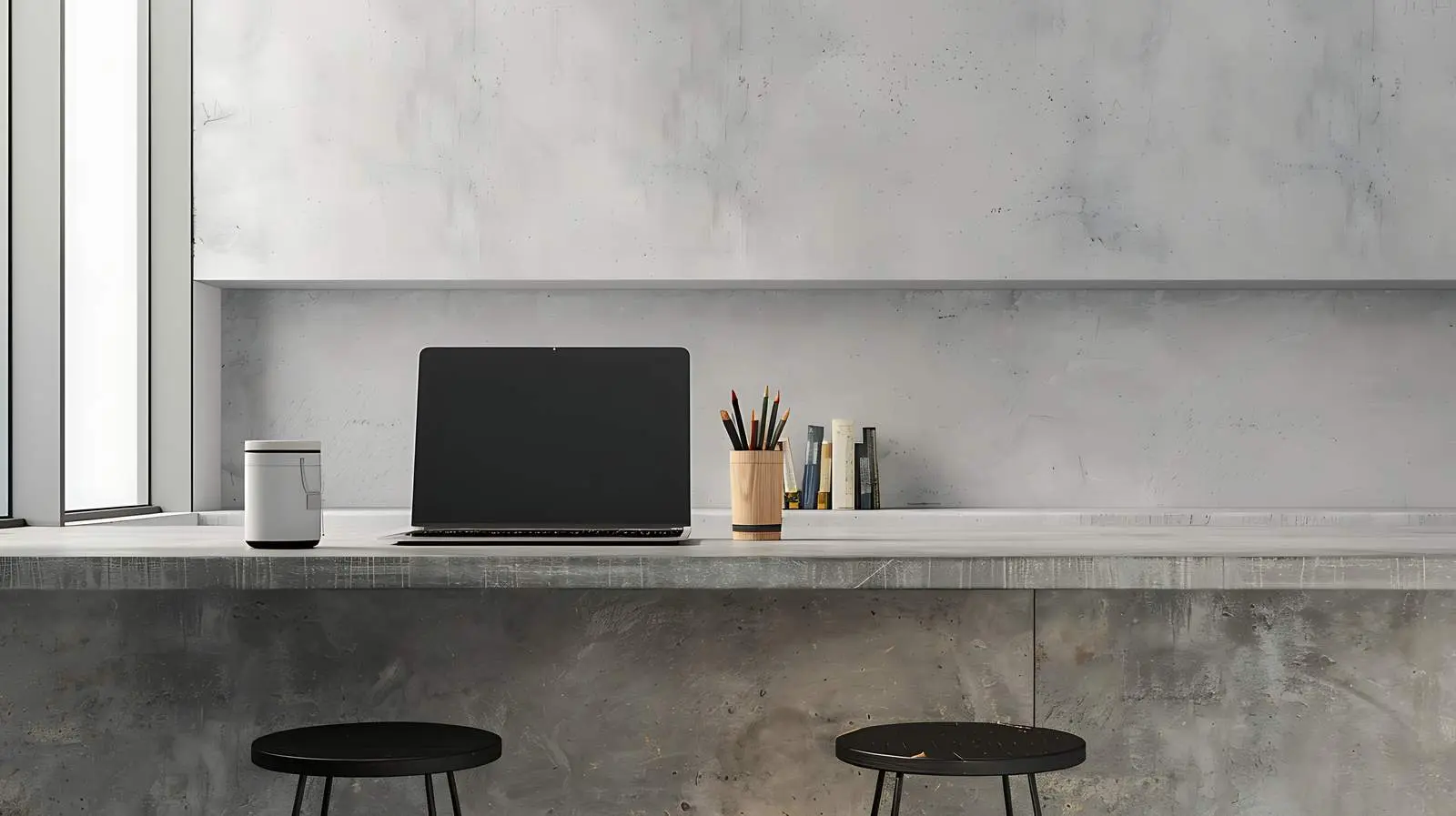 Laptop on Bar Counter with Stools — free download from Dotvec