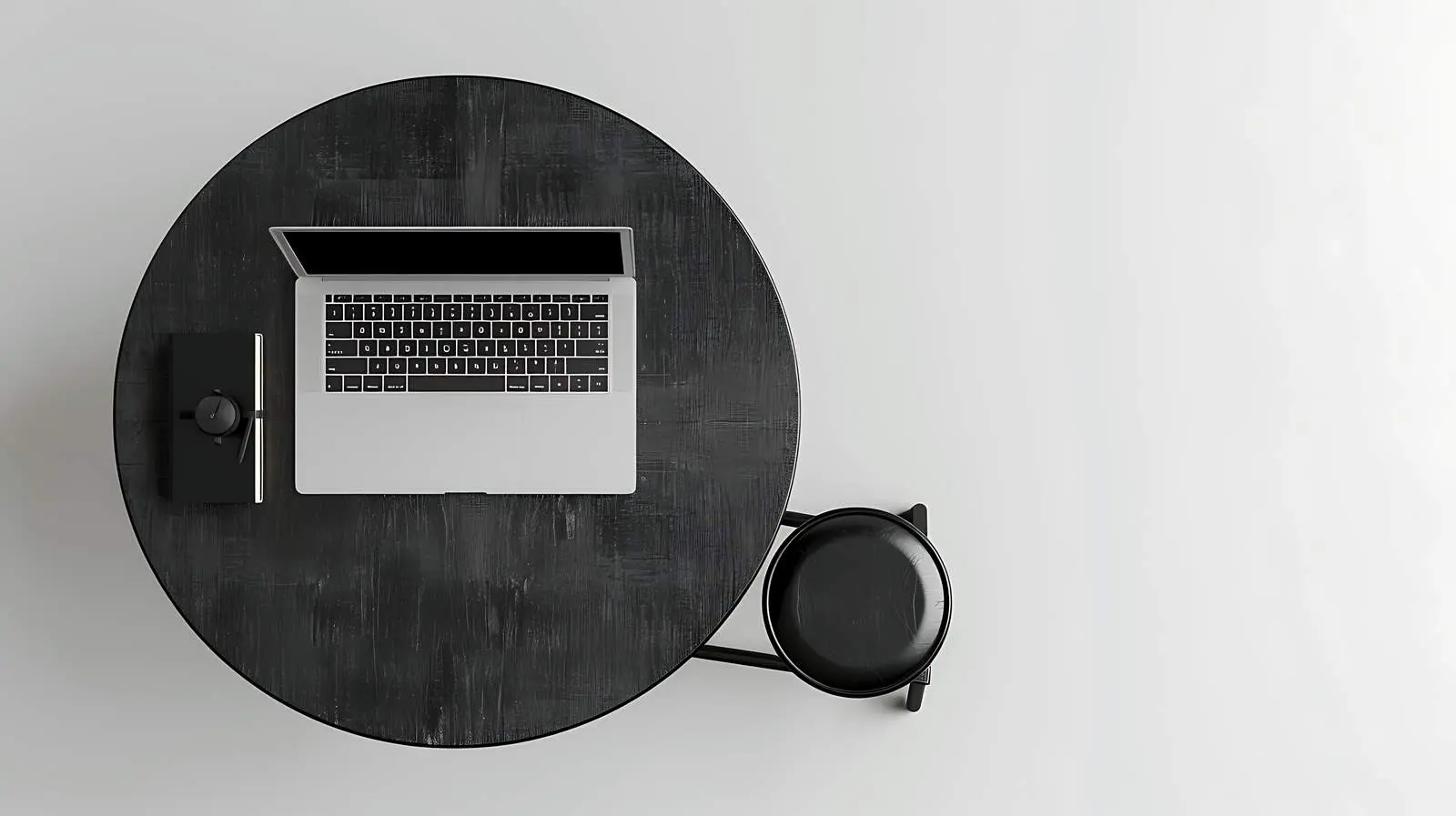 Laptop on Black Table with Stool View – free professional use image from Dotvec