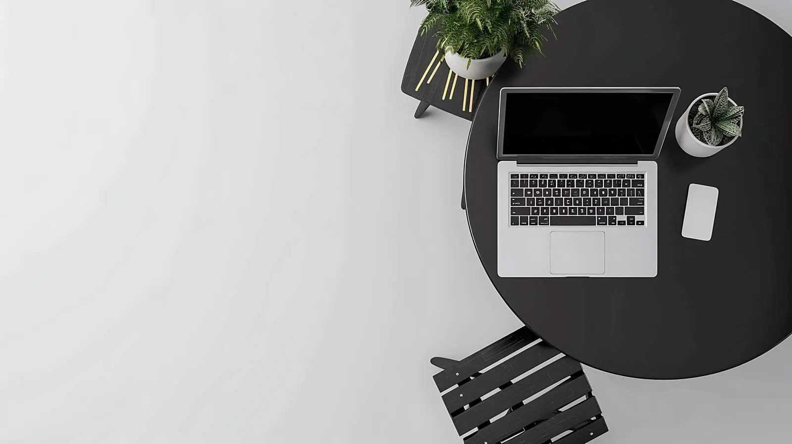 Laptop on Black Table with Stool View — free download from Dotvec