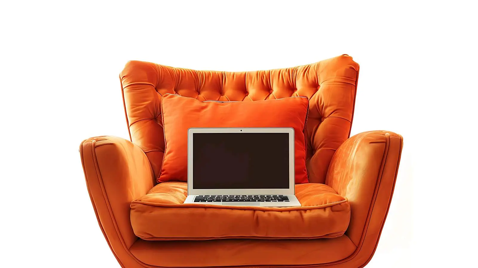 Laptop on Orange Lounge Chair in Cozy Home Setting — free download from Dotvec