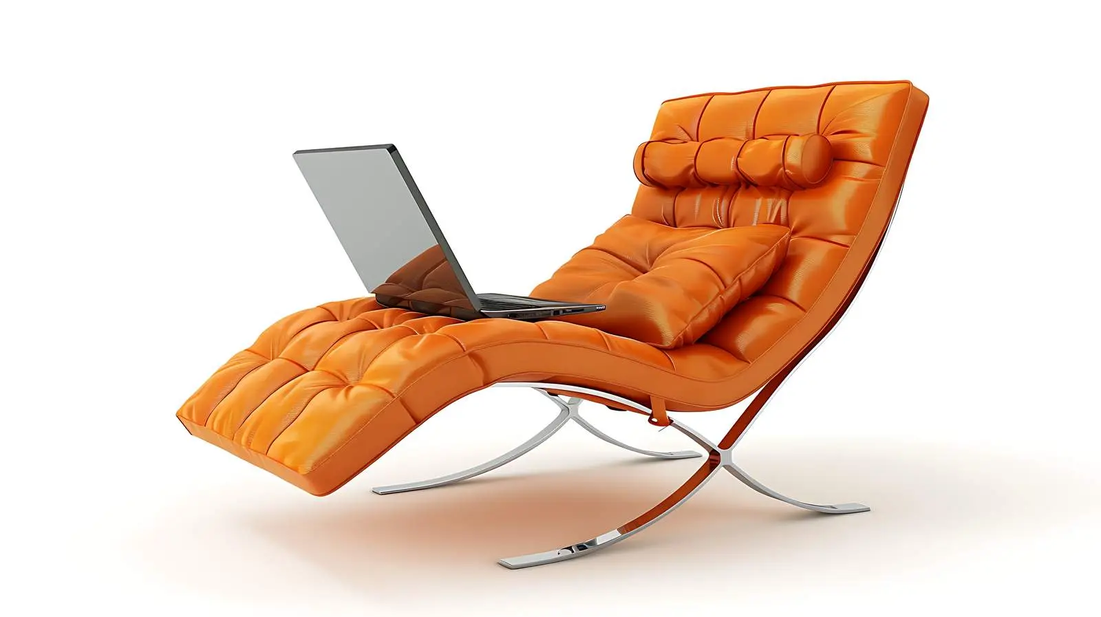 Laptop on Orange Lounge Chair in Cozy Home — free download from Dotvec