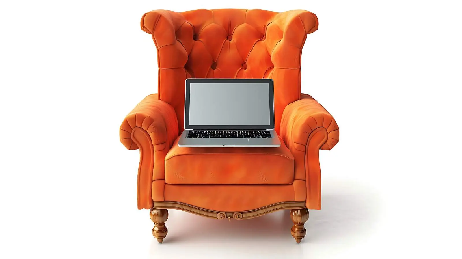 Laptop on Orange Lounge Chair in Cozy Home Setting — free download from Dotvec