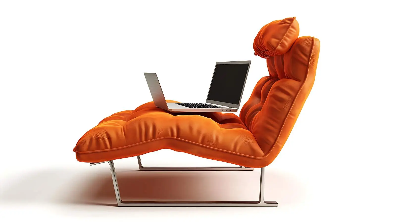 Laptop on Orange Lounge Chair — free download from Dotvec