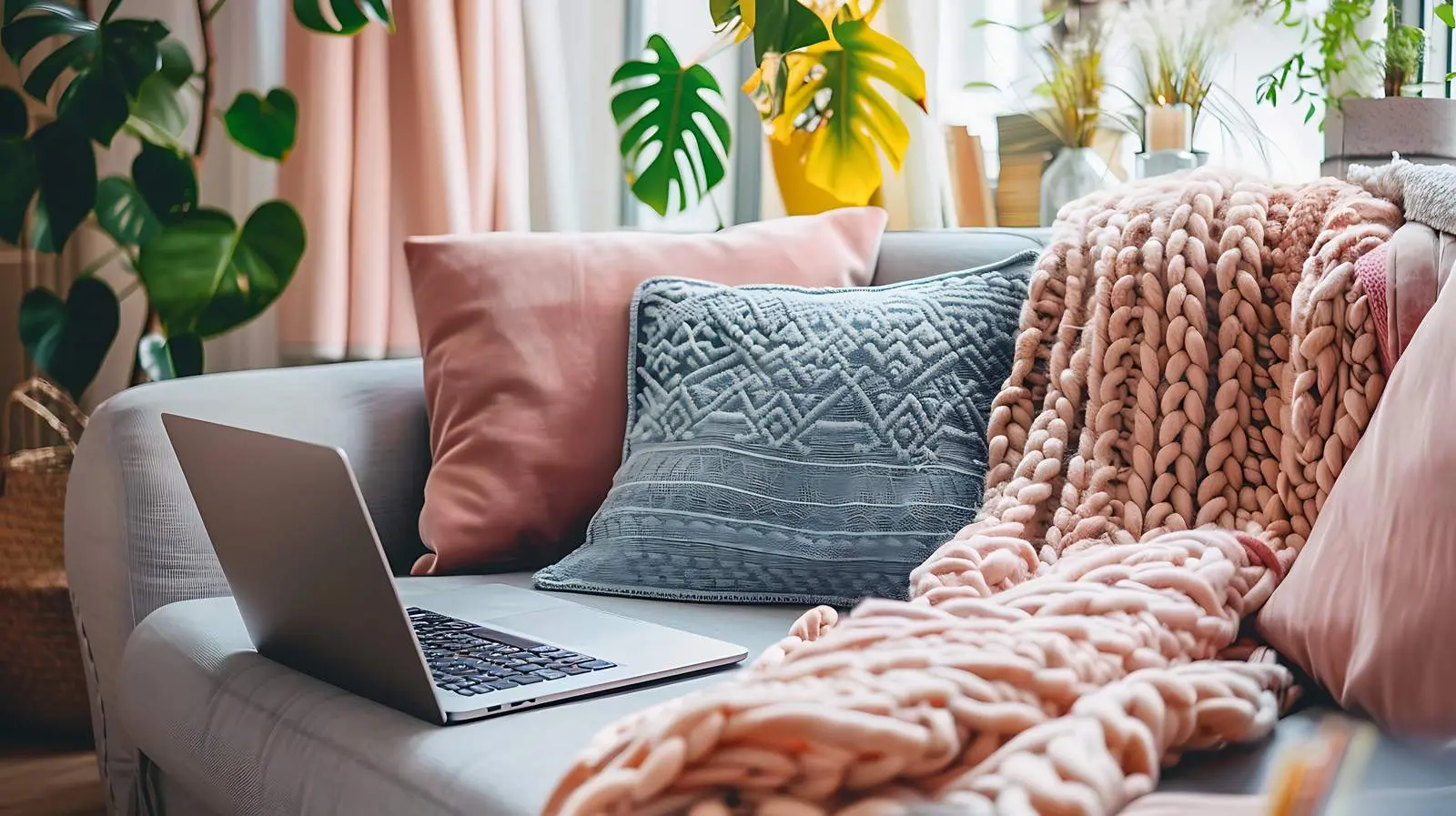 Laptop on Sofa in Minimalist Aesthetic — free download from Dotvec