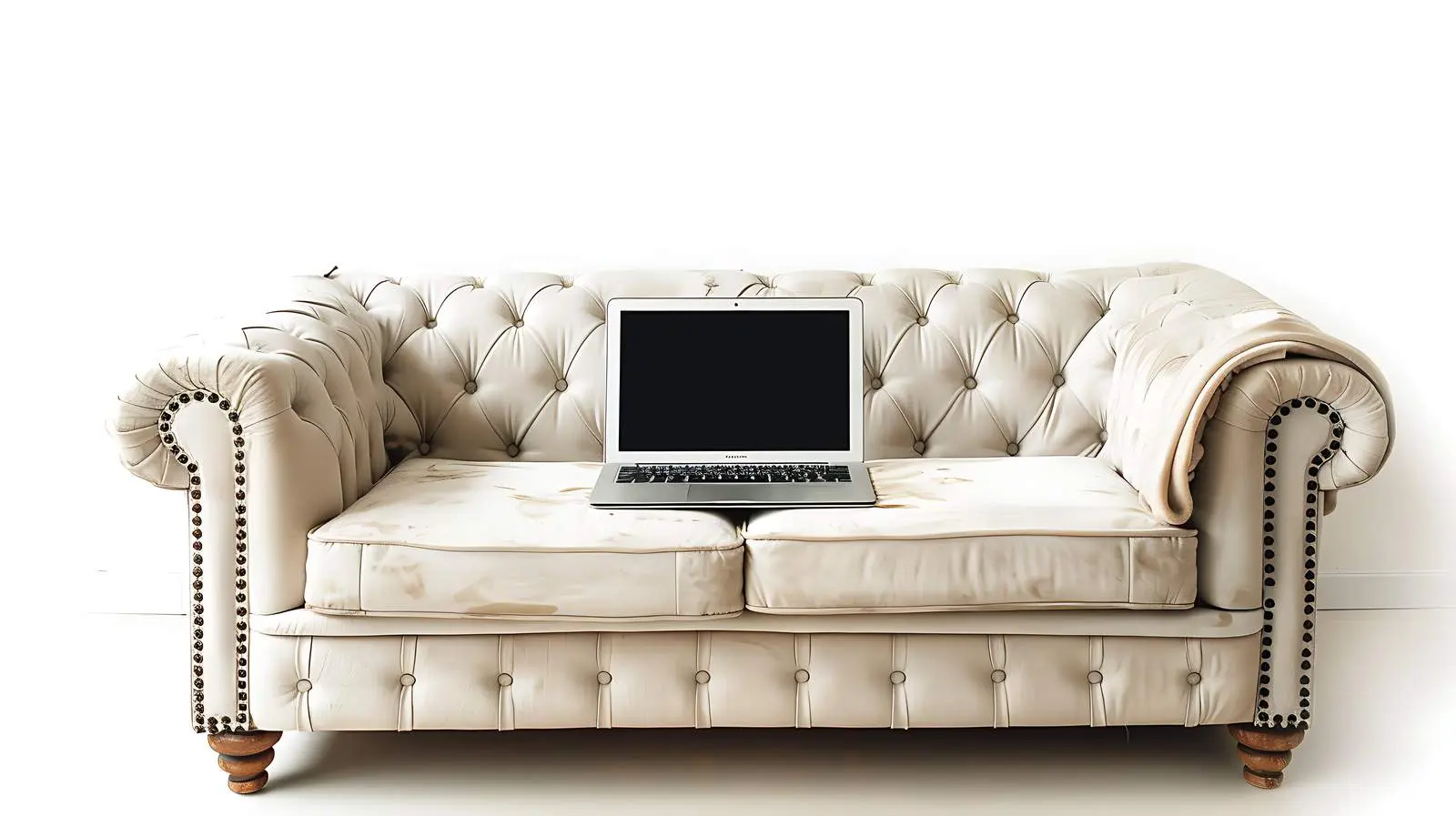 Laptop on Sofa in Minimalist Aesthetic Setting — free download from Dotvec