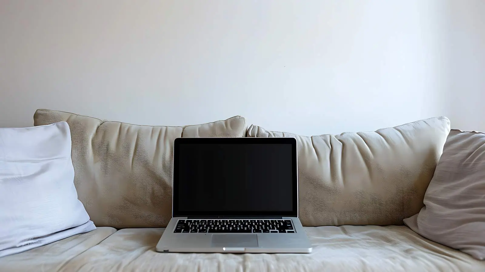 Laptop on Sofa in Minimalist Aesthetic Setting — free download from Dotvec
