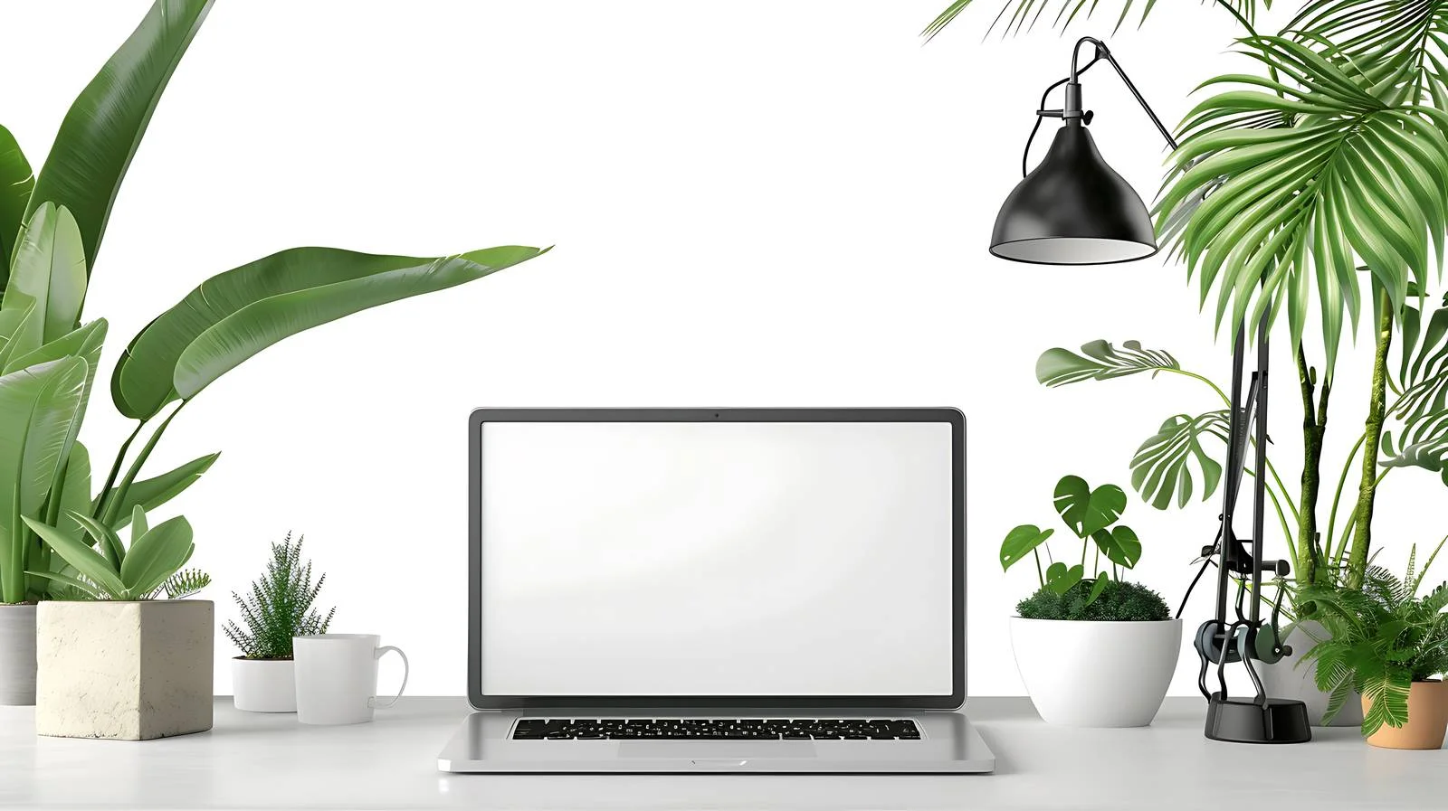 Modern workspace with laptop and houseplants — free download from Dotvec
