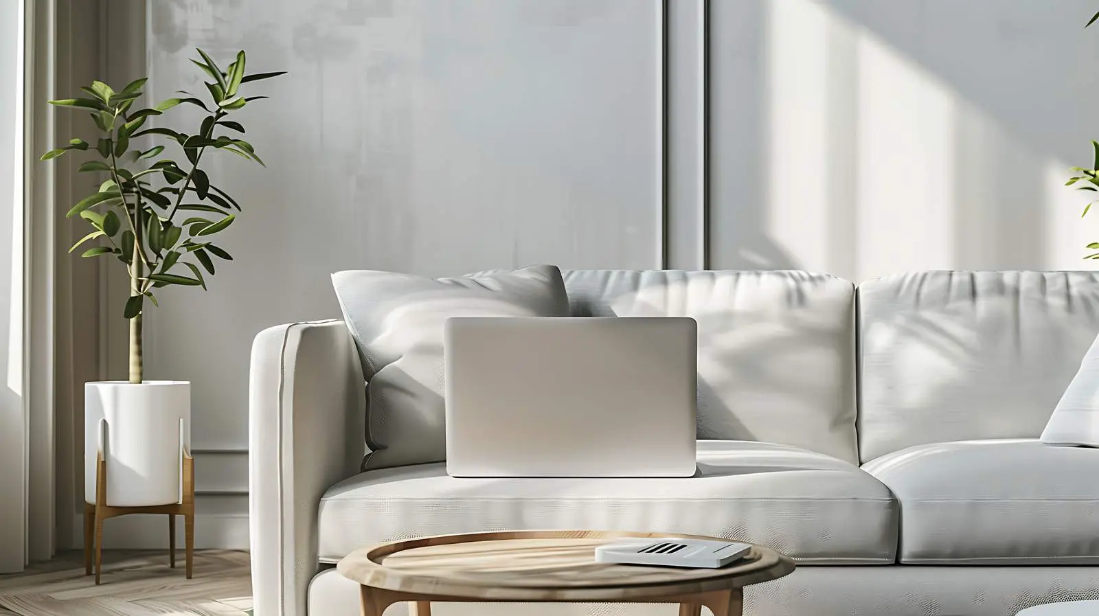 Laptop on Side Table by Cozy Sofa — free download from Dotvec