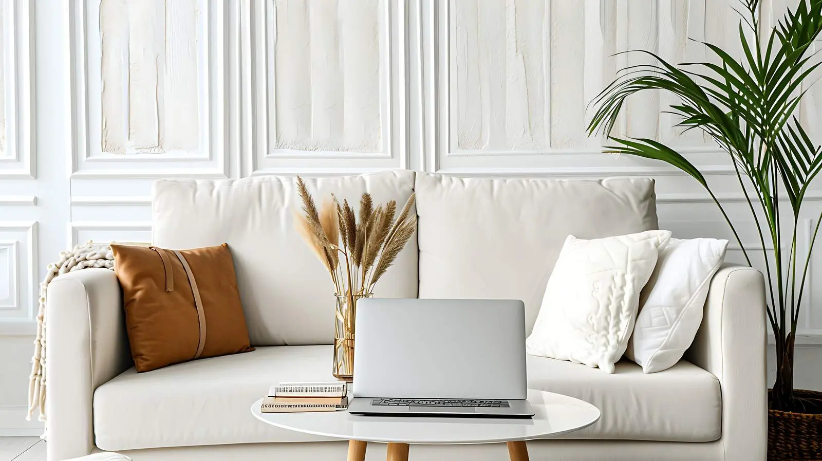Stylish Laptop on Side Table by Sofa – free home setup image from Dotvec