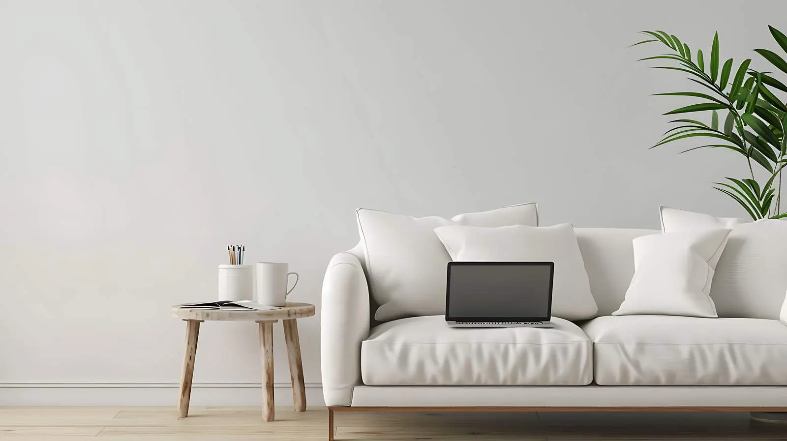 Laptop on Side Table by Comfortable Sofa — free download from Dotvec