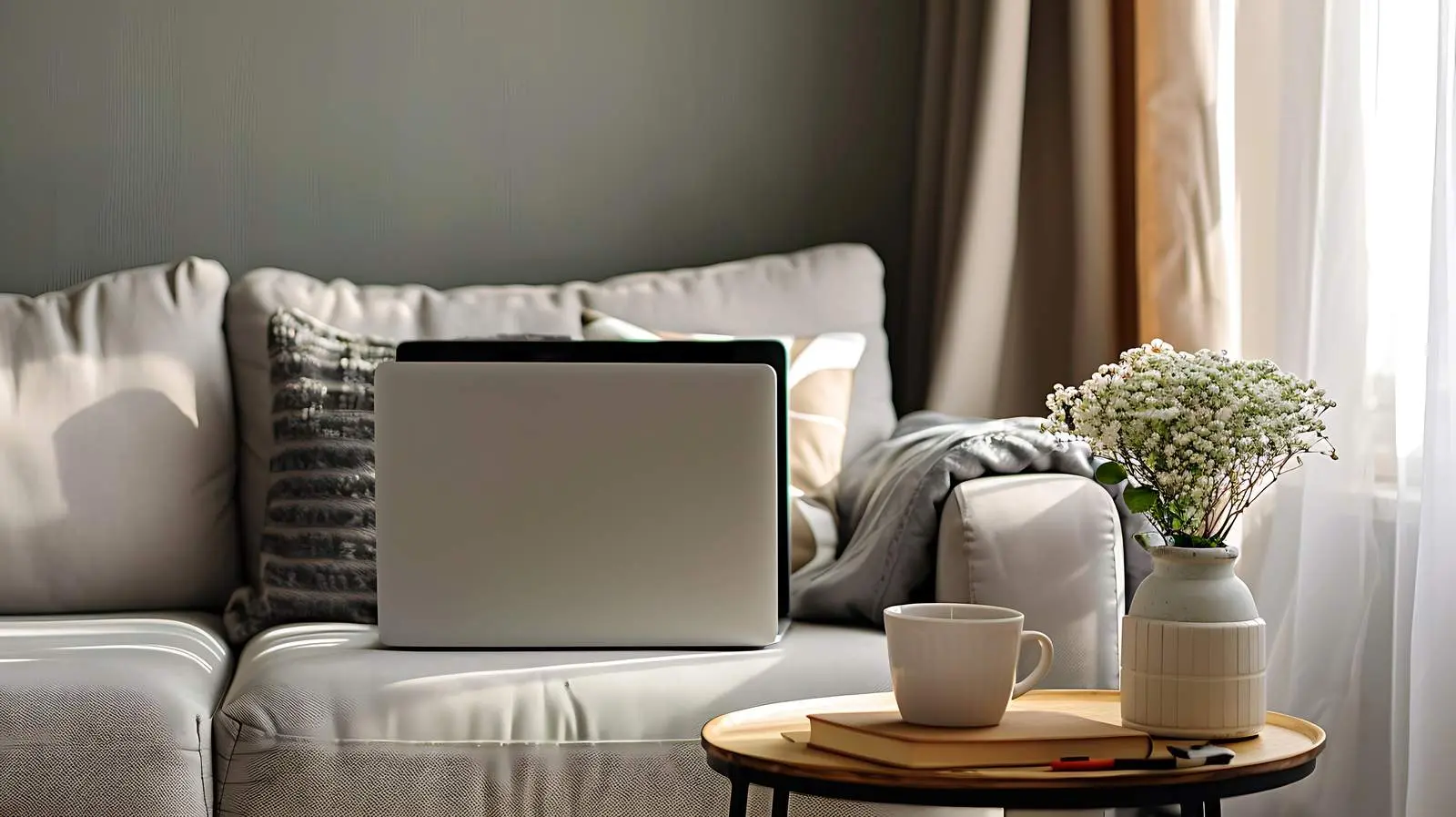 Laptop on Side Table Next to Sofa — free download from Dotvec