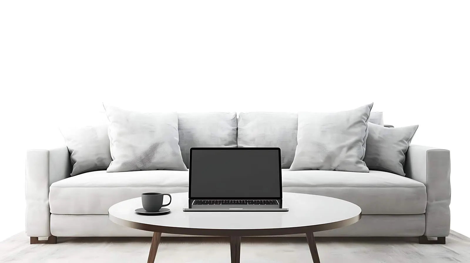 Laptop on Table Next to Cozy Sofa — free download from Dotvec