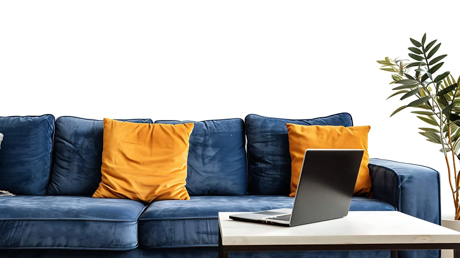 Laptop on Table Next to Comfortable Sofa – free home office decor image from Dotvec