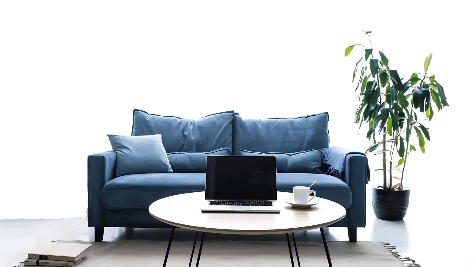 Laptop on Table Beside Cozy Sofa — free download from Dotvec