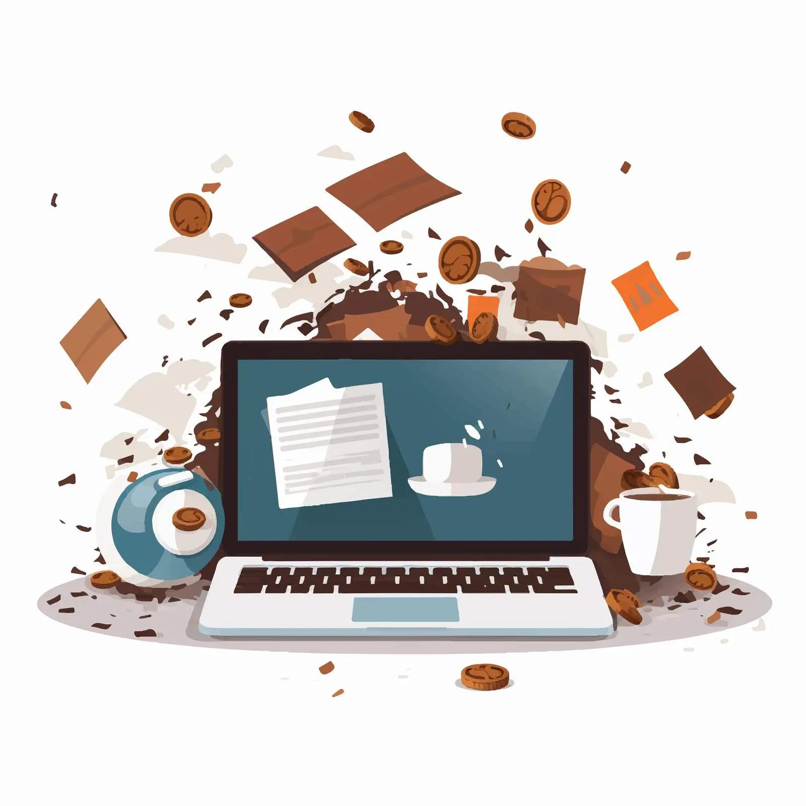 Laptop and Documents with Money and Coins – free scattered image from Dotvec