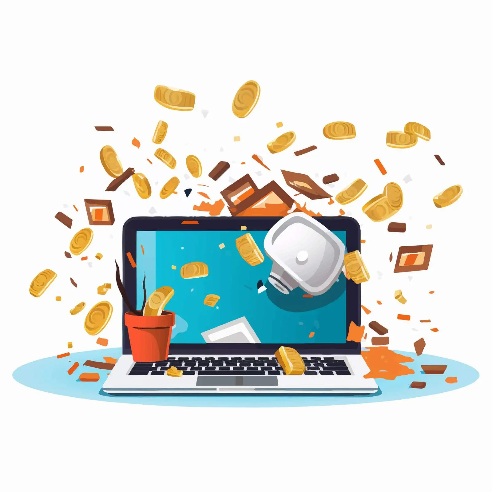 Laptop and Paper Documents with Money and Coffee — free download from Dotvec