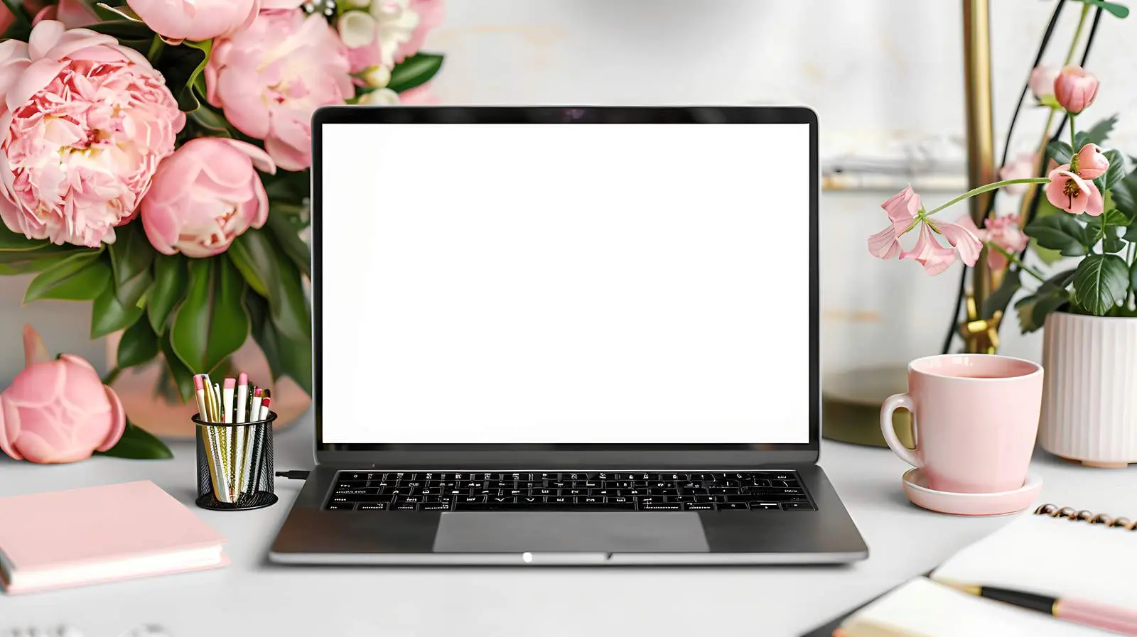 Laptop with Blank Screen on Table — free download from Dotvec