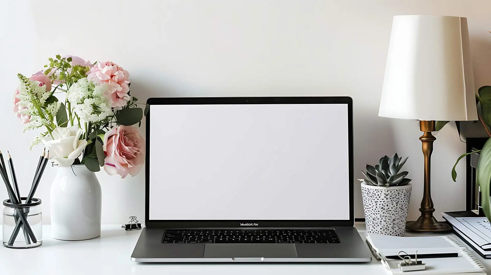 Laptop Computer with Blank Screen on Table — free download from Dotvec