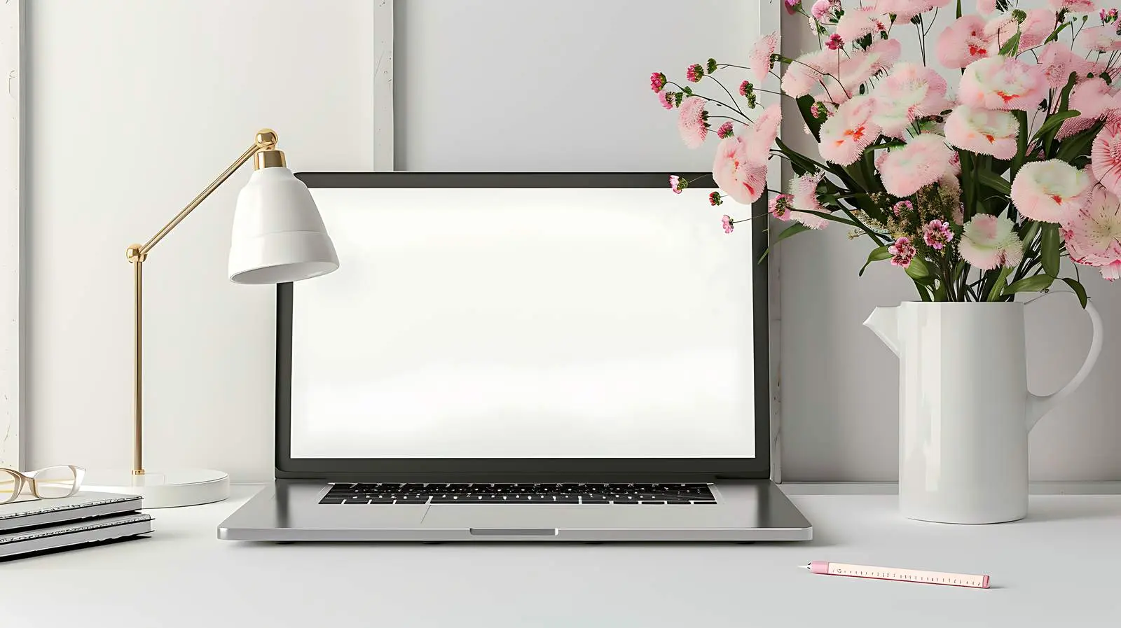 Laptop Computer on Table with Blank Screen Space — free download from Dotvec