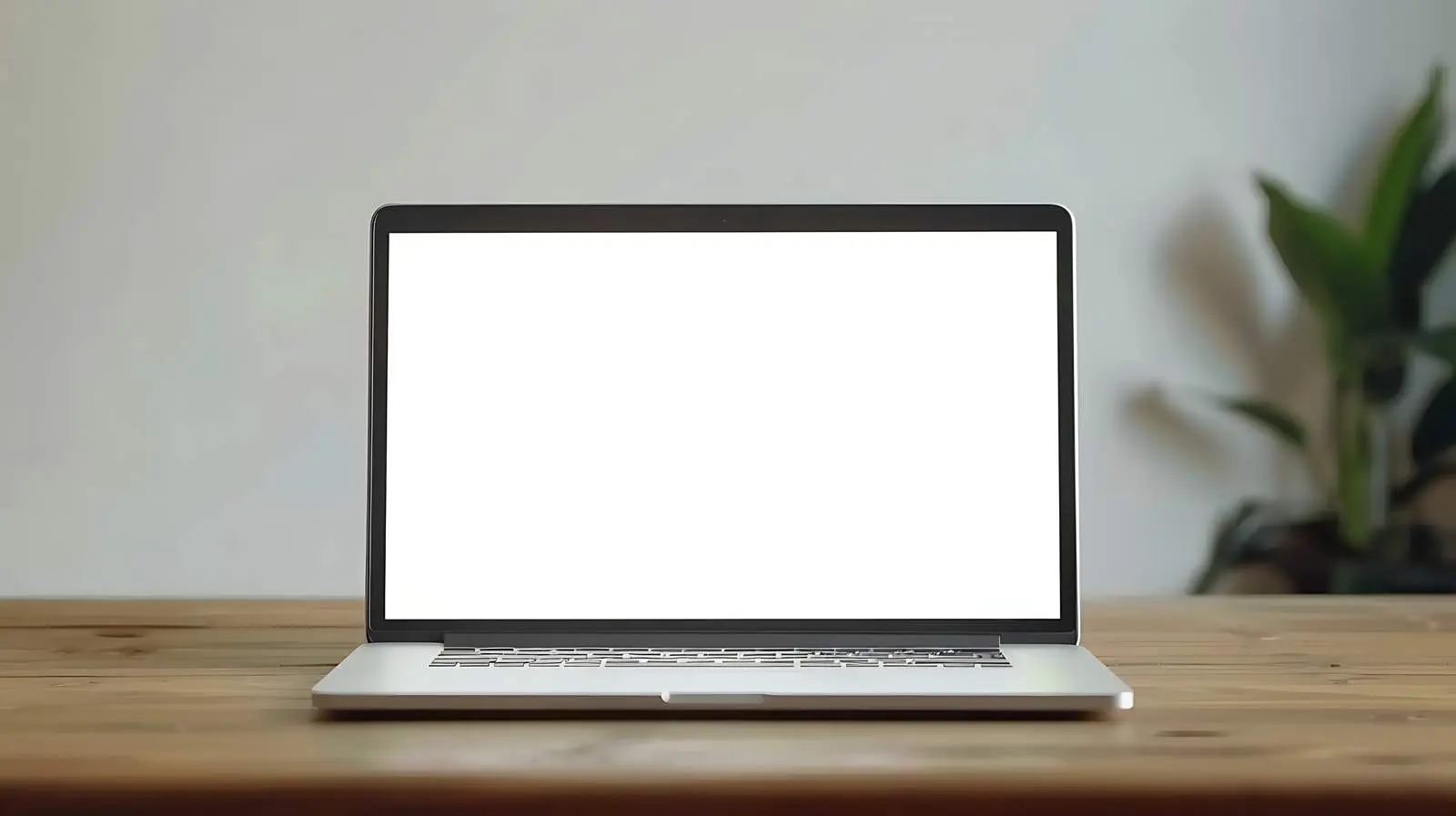Laptop on Wooden Table with Blank Screen — free download from Dotvec