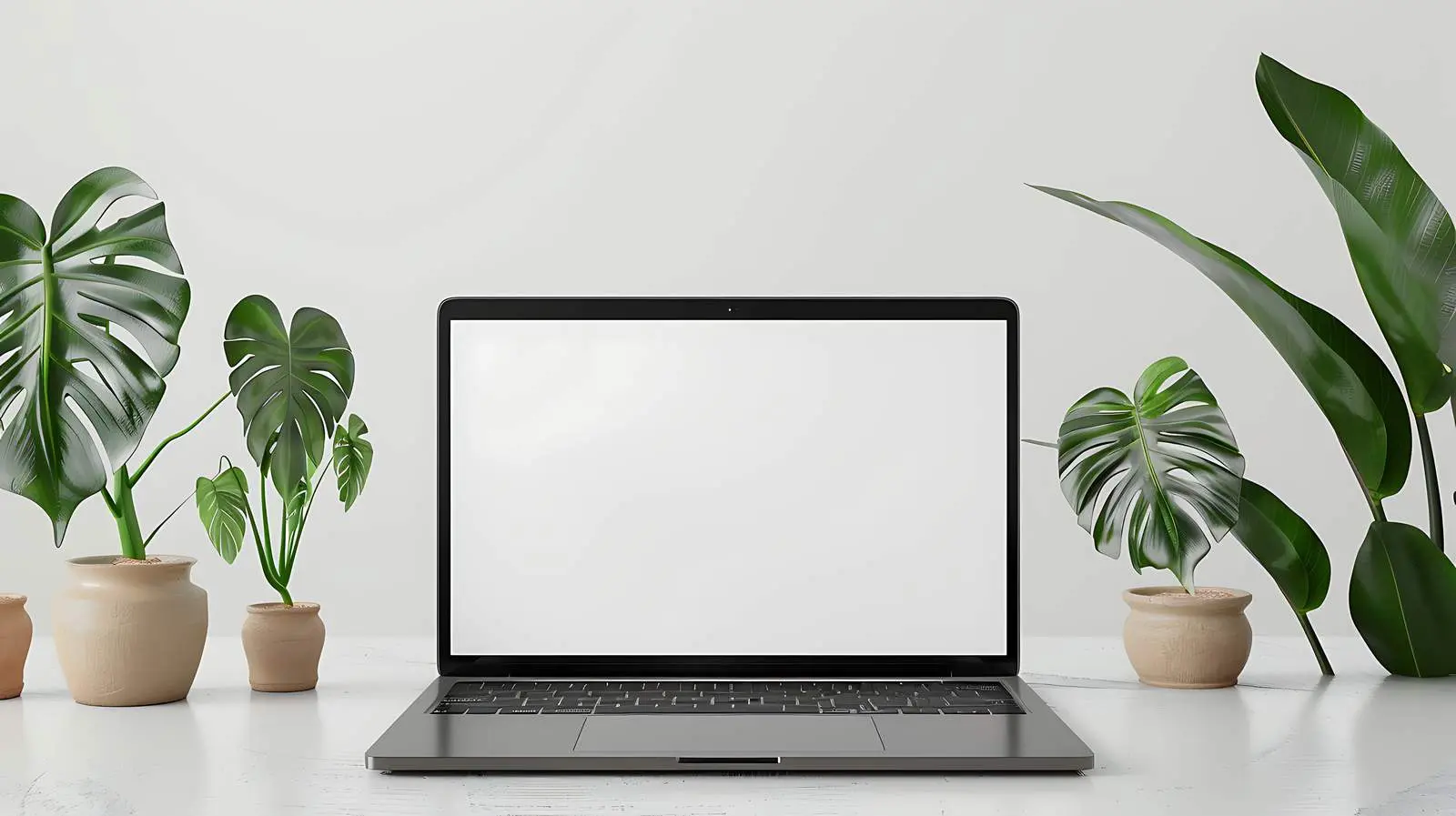 Laptop with Blank Screen and Plants — free download from Dotvec