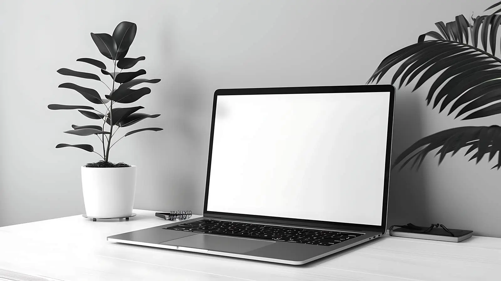 Laptop on Table with Blank Screen — free download from Dotvec