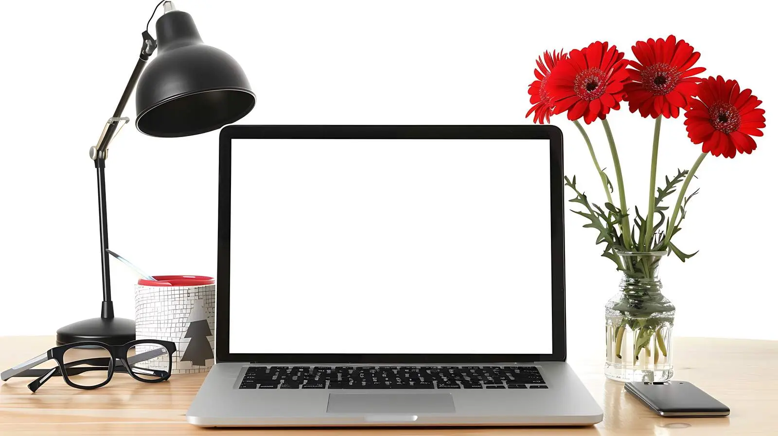 Laptop on Table with Glasses and Lamp — free download from Dotvec