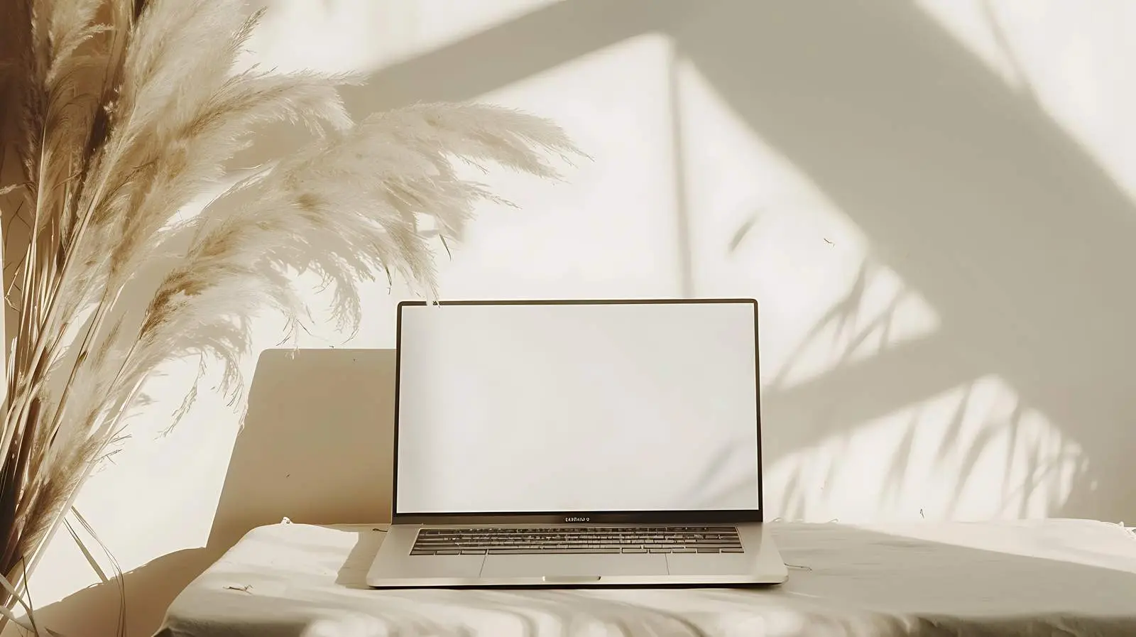 Laptop with Blank Screen and Pampas Grass Bouquet — free download from Dotvec