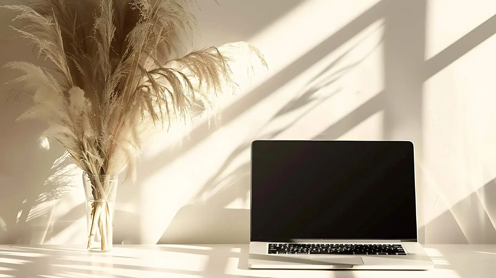 Laptop with Blank Screen and Pampas Grass — free download from Dotvec
