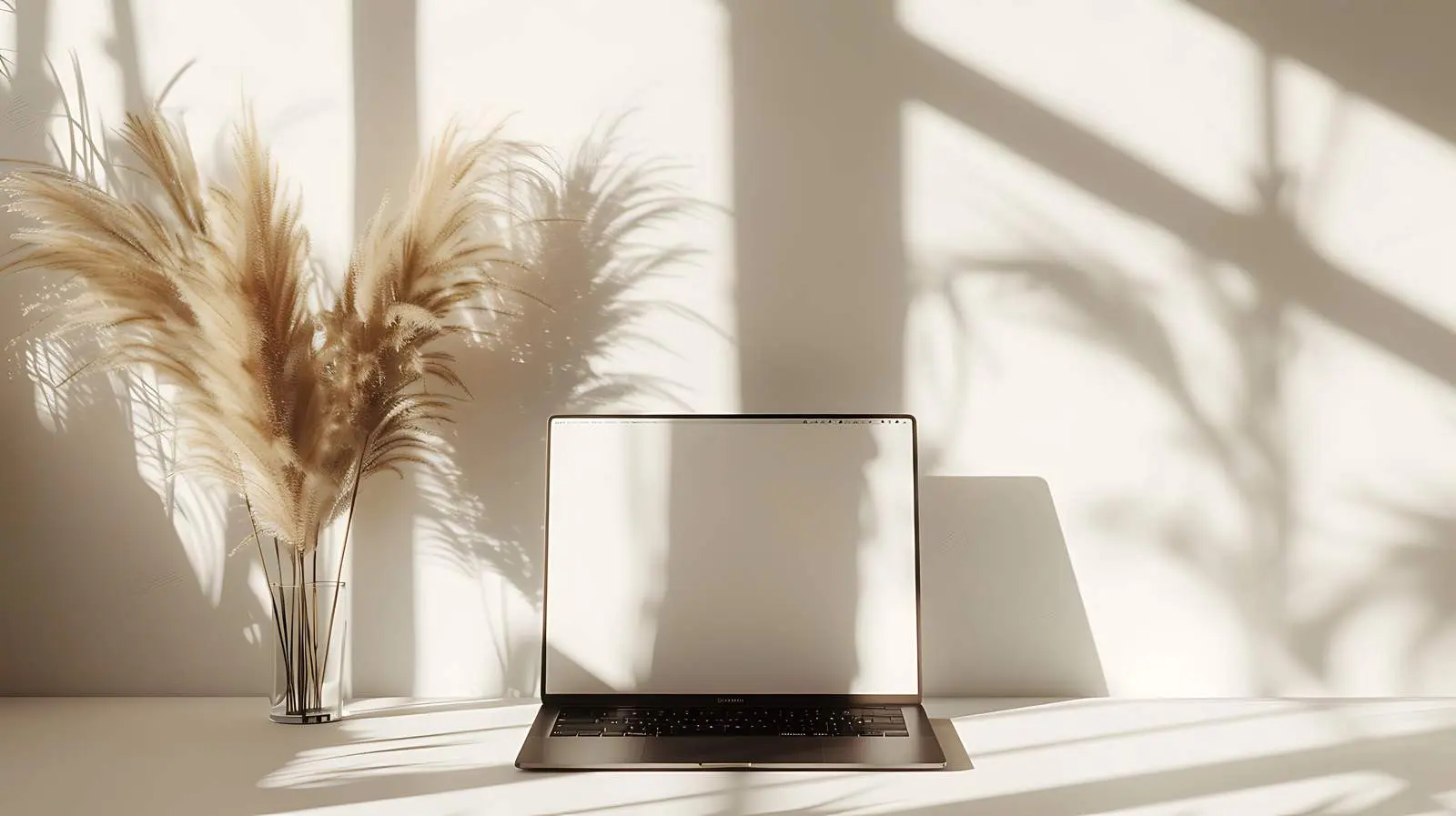 Laptop with Blank Screen and Pampas Grass — free download from Dotvec