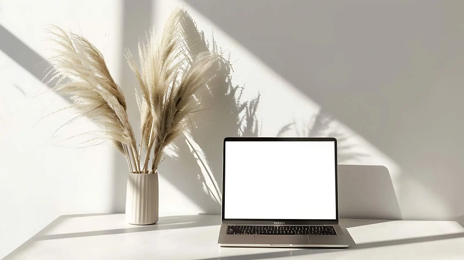 Laptop with Blank Screen and Pampas Grass — free download from Dotvec
