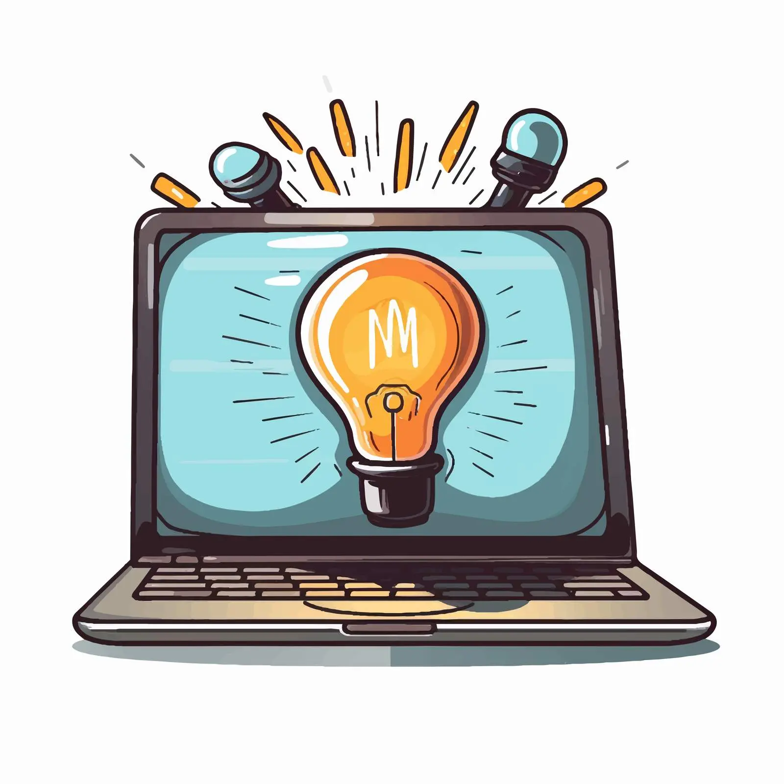 Cartoon Laptop with Bulb Light Vector Illustration — free download from Dotvec