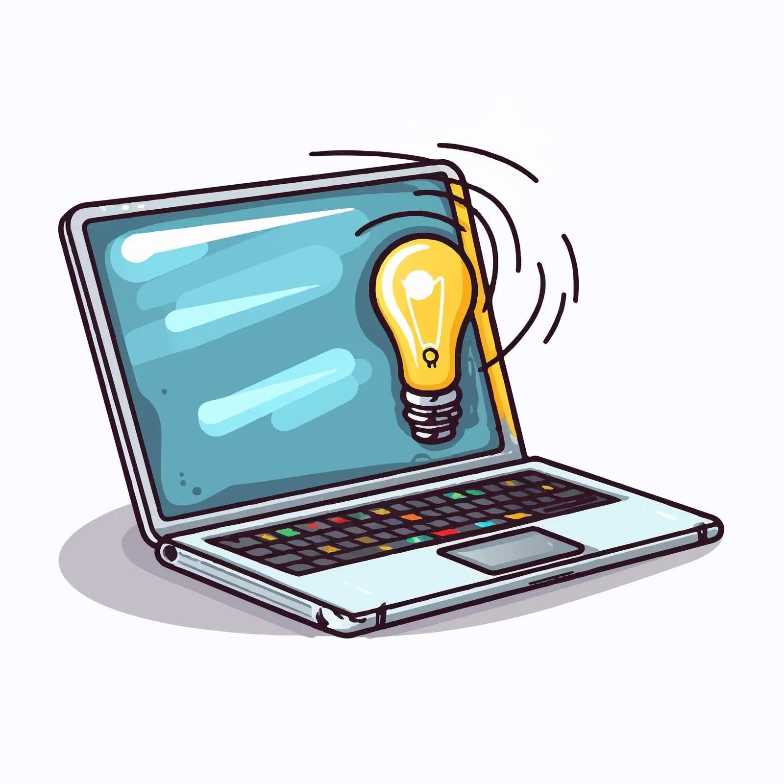 Cartoon Laptop with Bulb Light Vector Illustration — free download from Dotvec