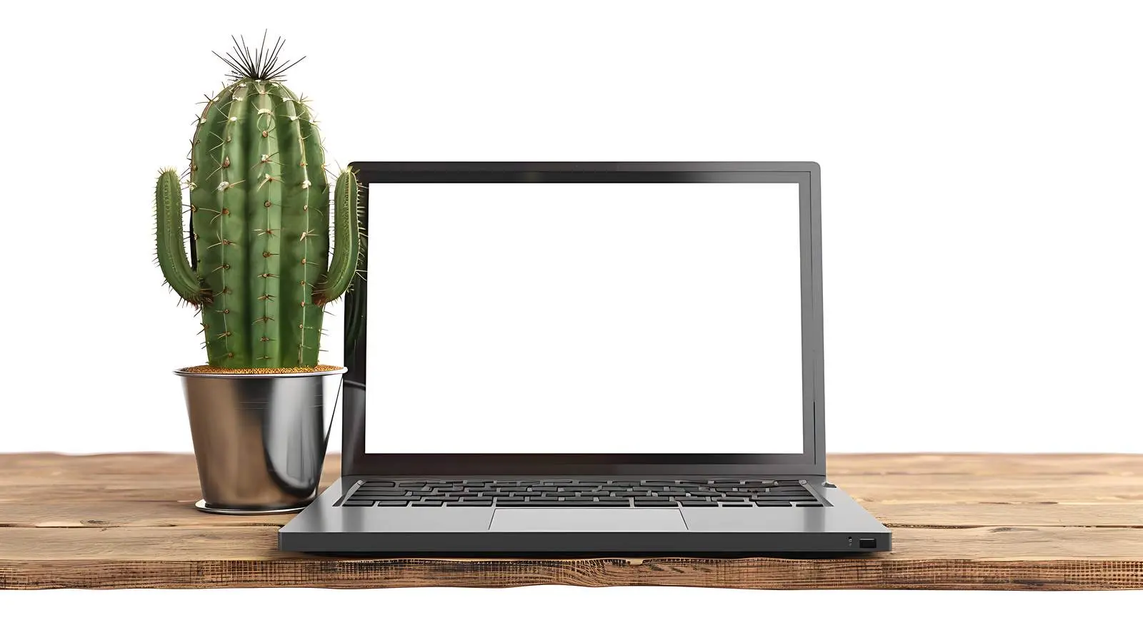 Laptop with Cactus on Wooden Table — free download from Dotvec