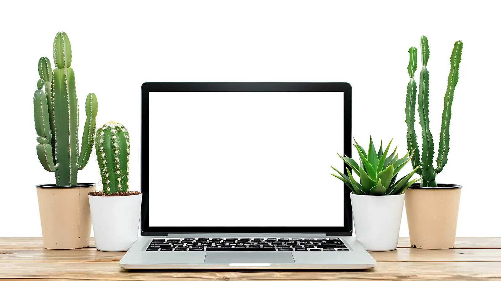 Laptop with Cactus on Wooden Table — free download from Dotvec