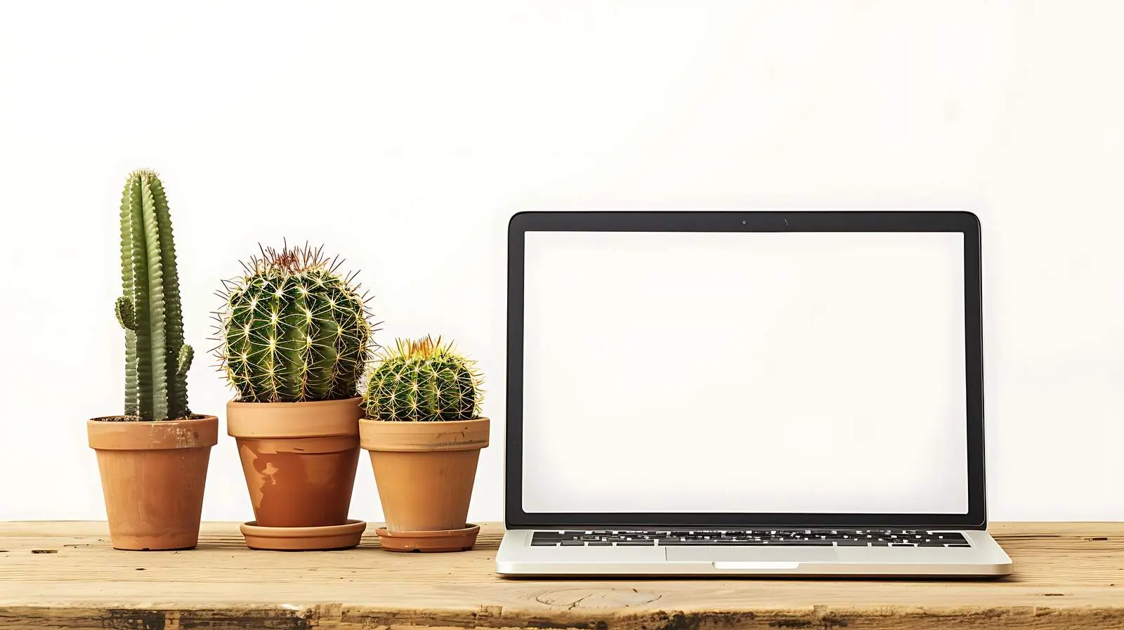 Laptop with Cactus on Wooden Table — free download from Dotvec