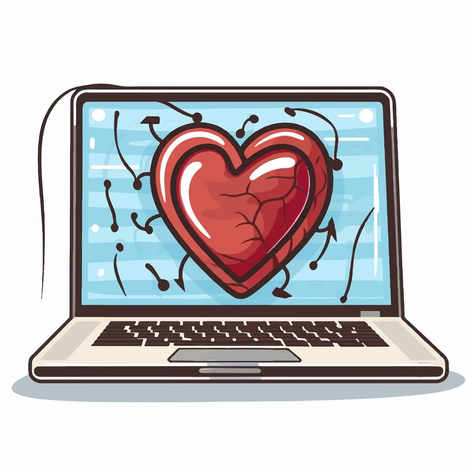 Laptop with Heart Cardio Cartoon Illustration — free download from Dotvec