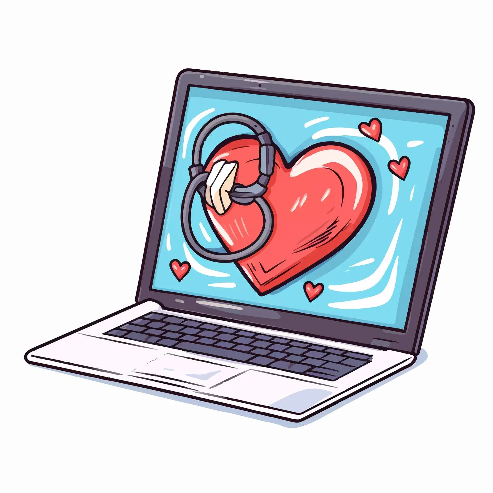 Cartoon Laptop with Heart and Cardio Illustration — free download from Dotvec