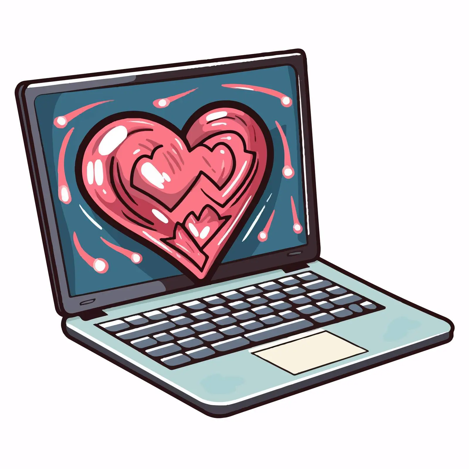 Cartoon Laptop with Heart Cardiogram Illustration — free download from Dotvec