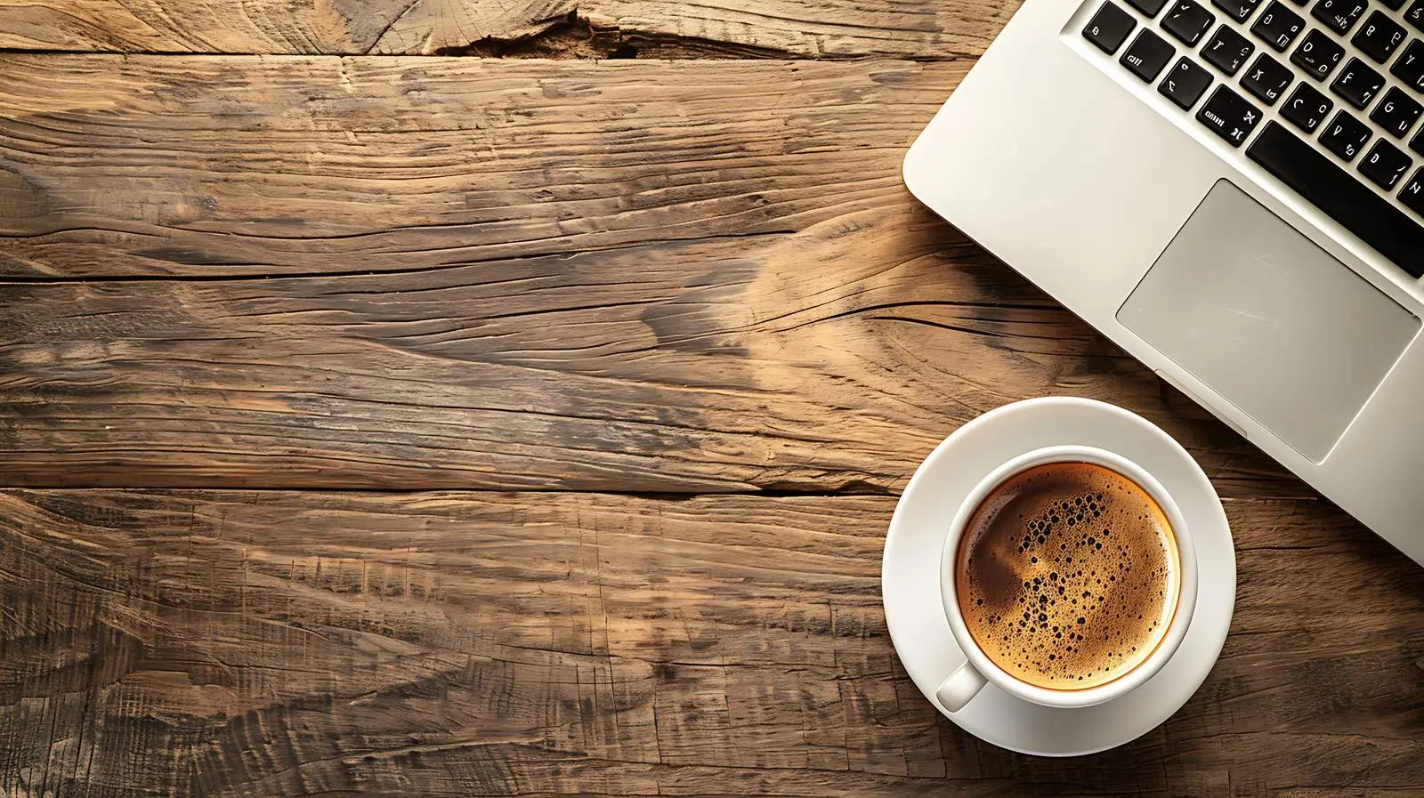 Laptop and Coffee Cup on Wooden Table — free download from Dotvec
