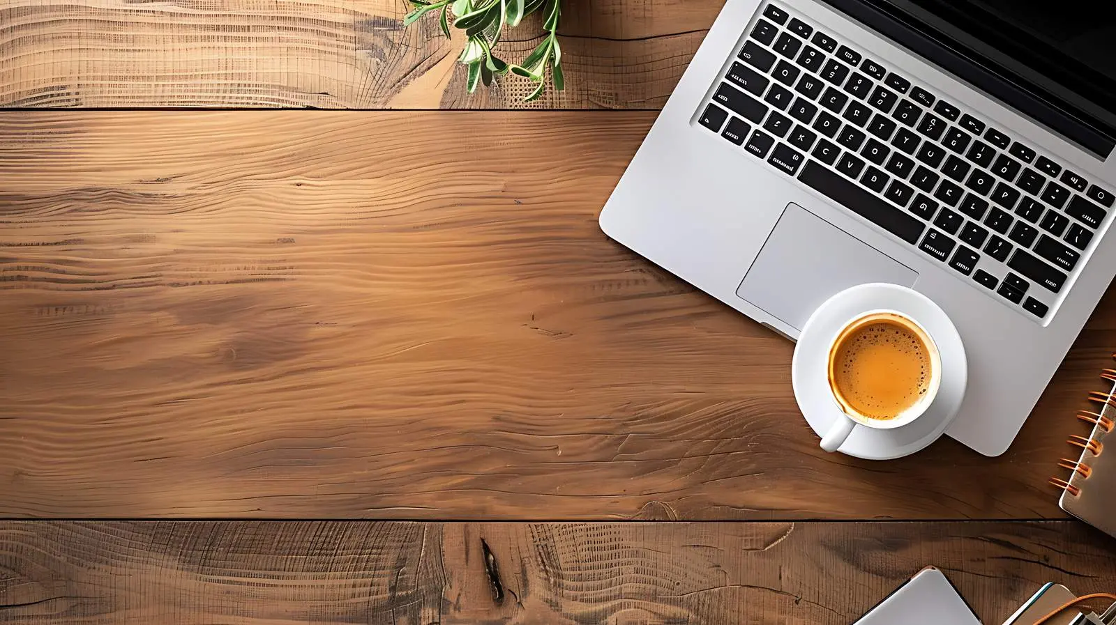 Laptop and Coffee Cup on Wooden Table — free download from Dotvec