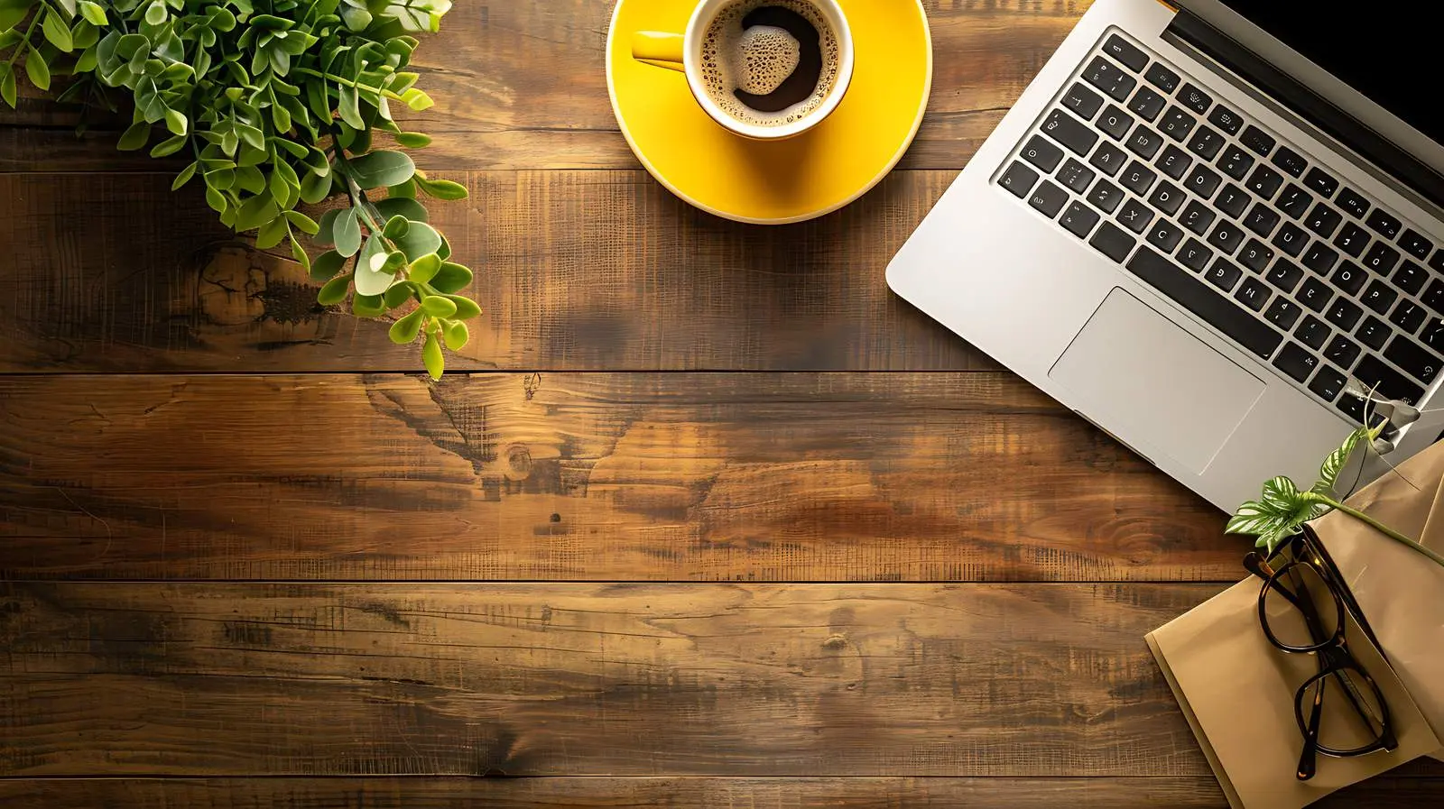 Laptop and Coffee Cup on Wooden Table — free download from Dotvec