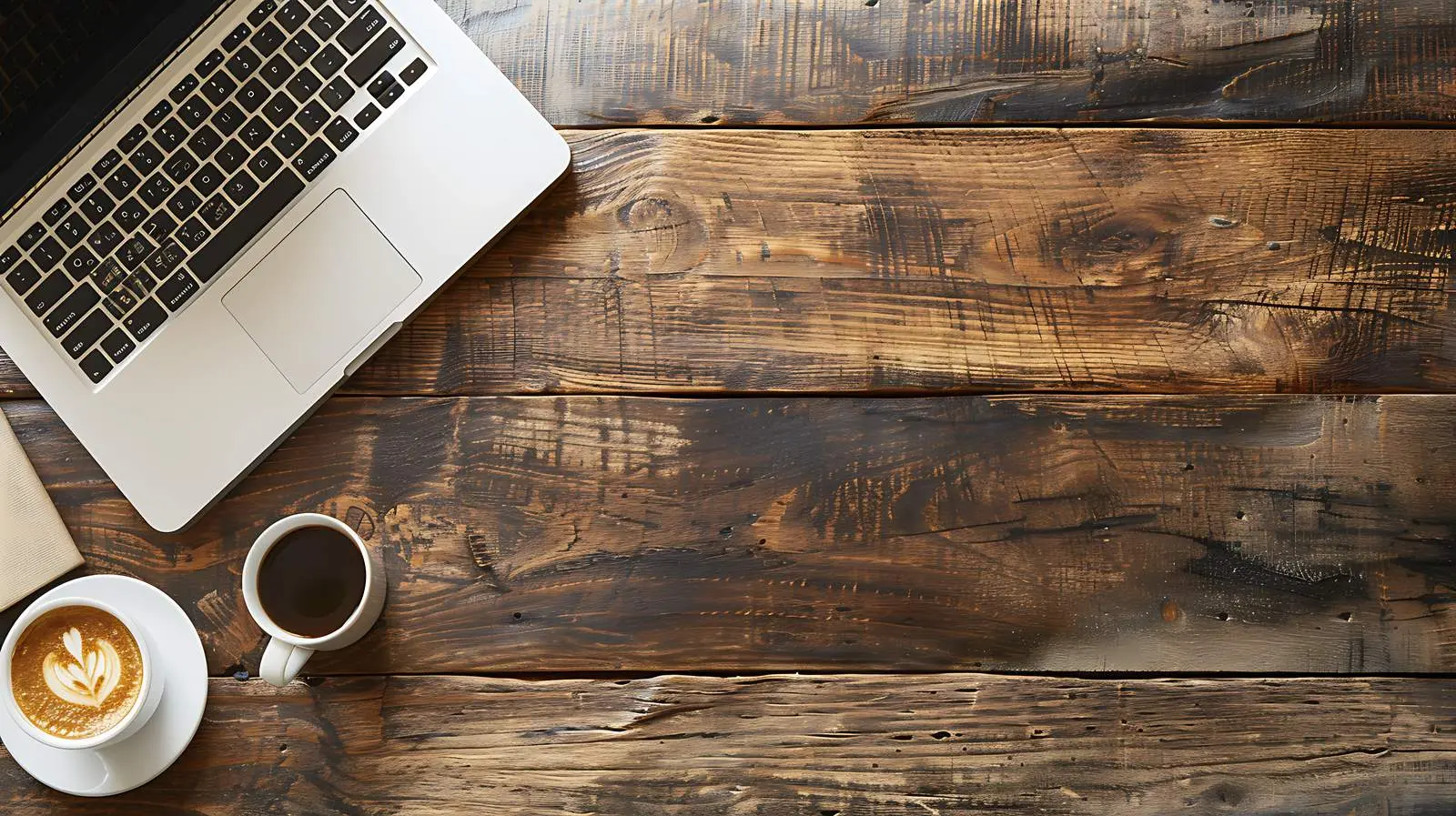 Laptop and Coffee Cup on Wooden Table — free download from Dotvec