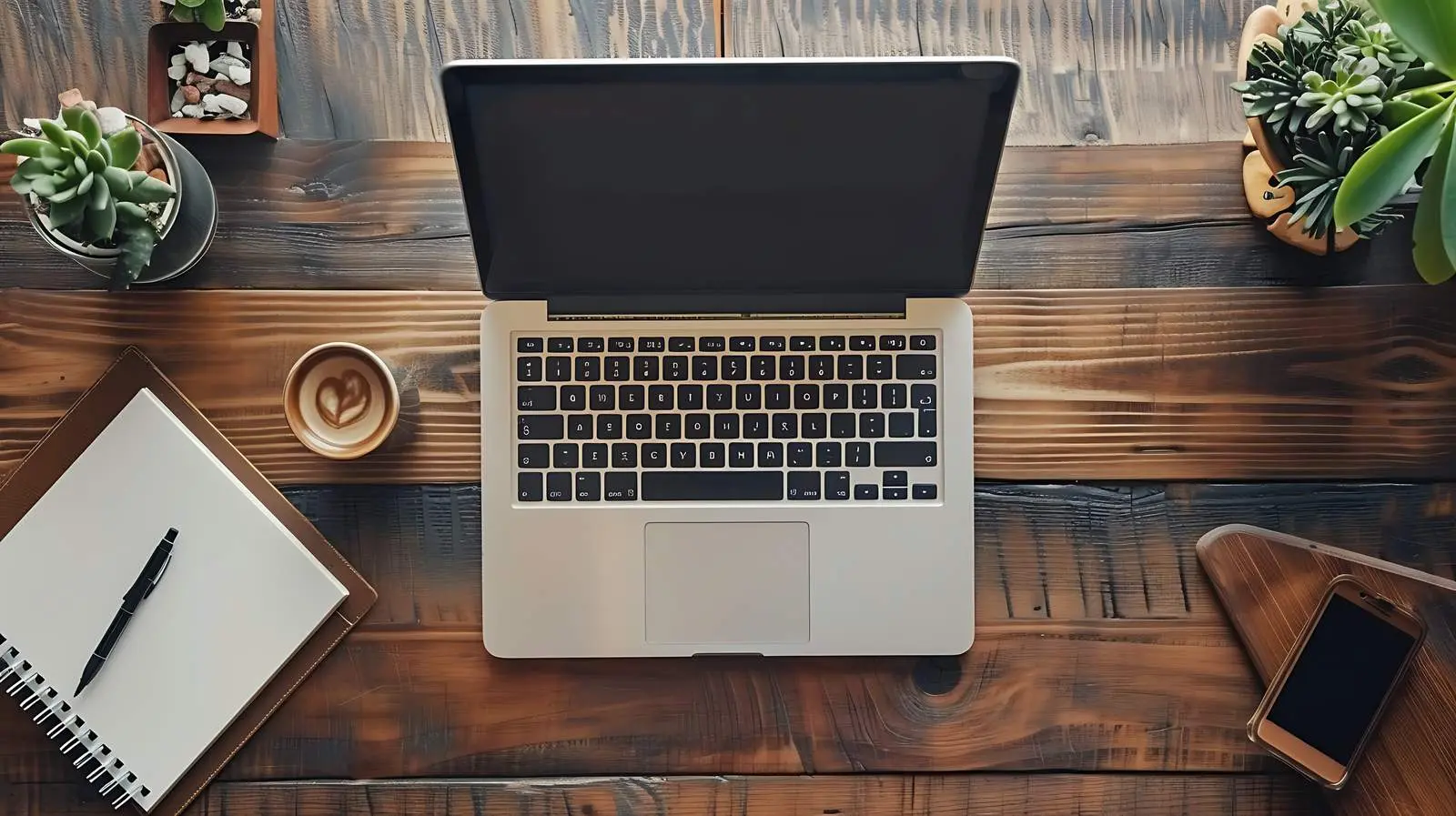 Laptop and Stationery Flat Lay on Wooden Table — free download from Dotvec