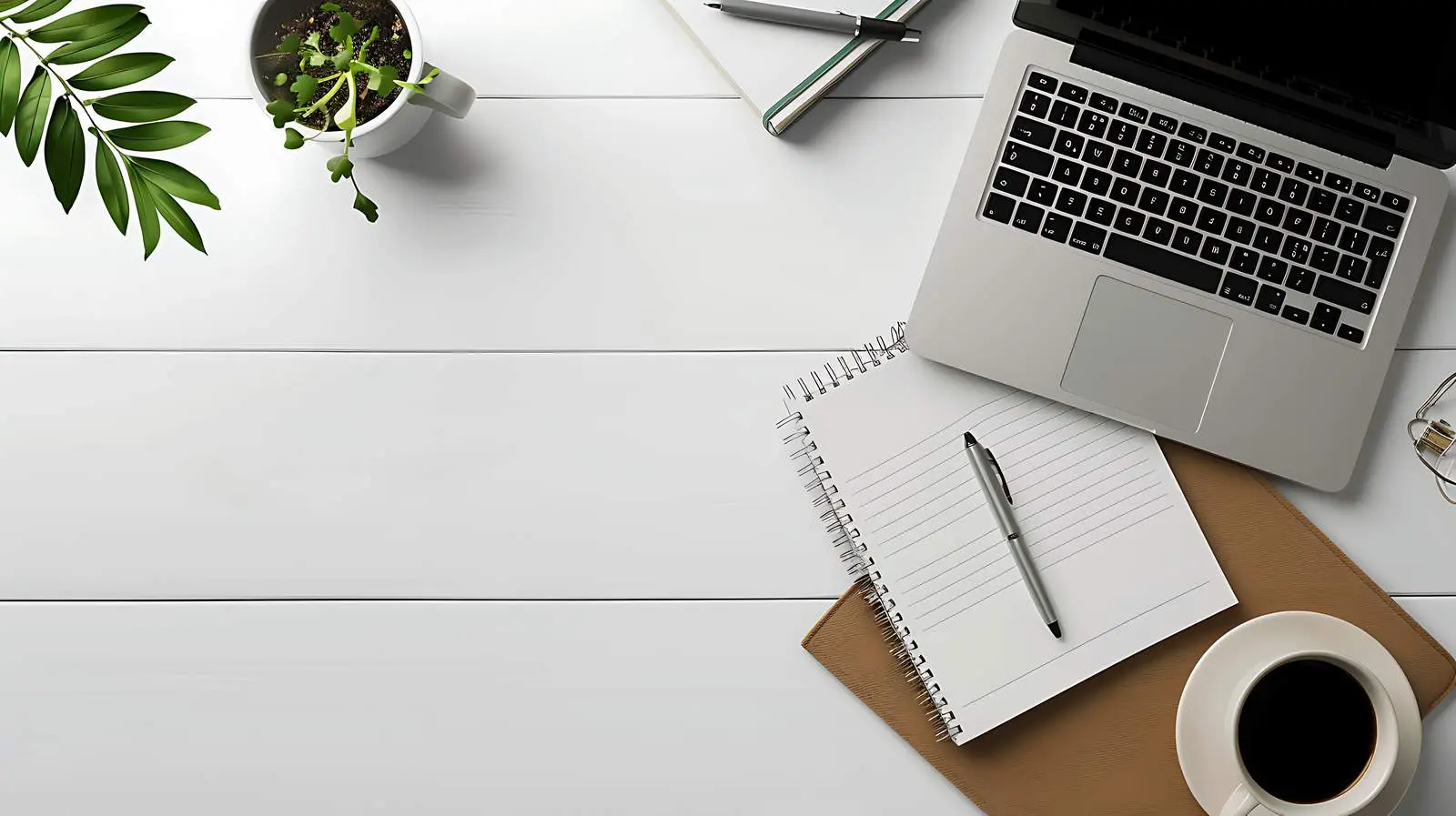 Flat Lay Laptop and Stationery on Wooden Table — free download from Dotvec