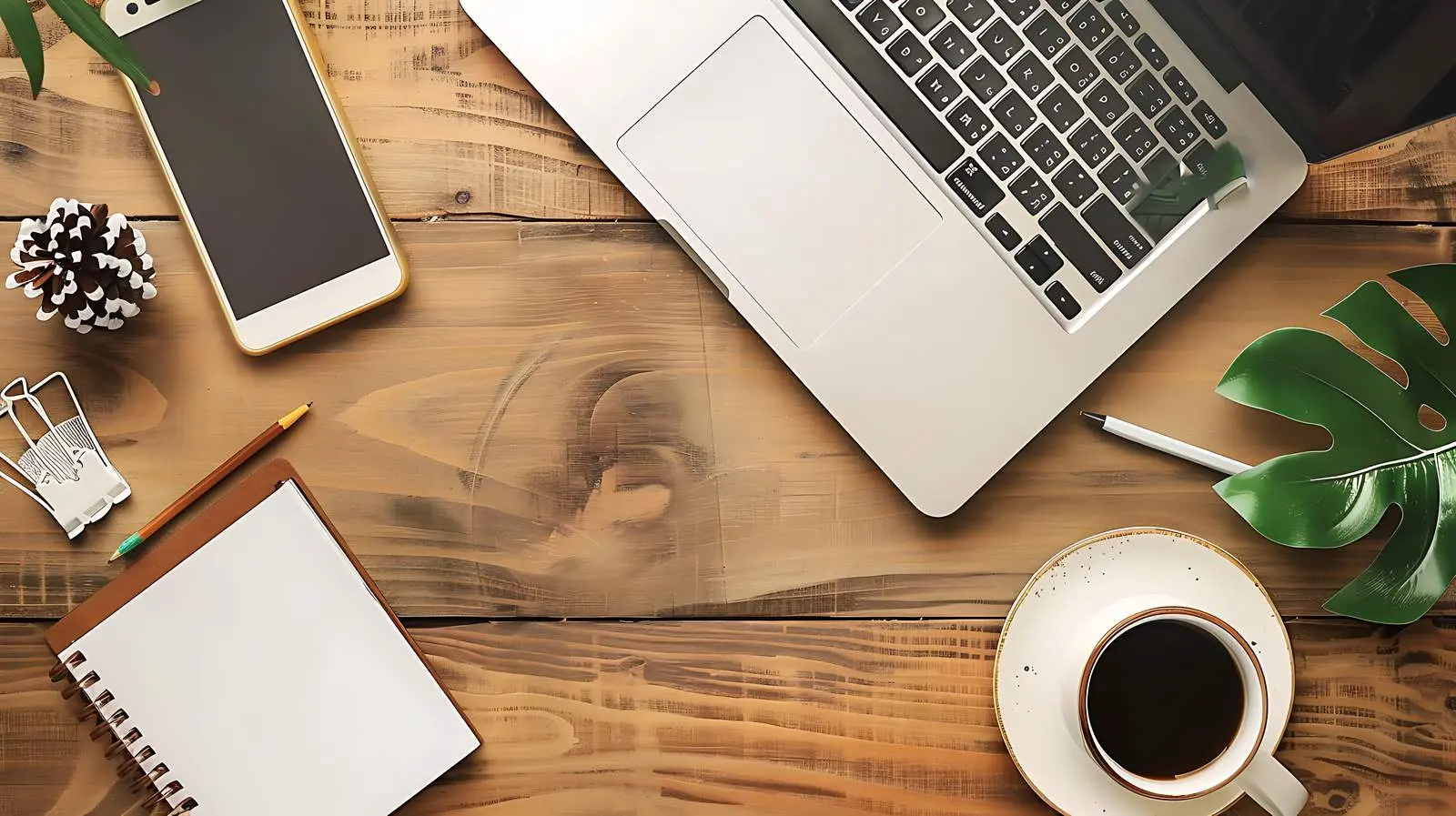 Laptop and Stationery on Wooden Table Flat Lay — free download from Dotvec