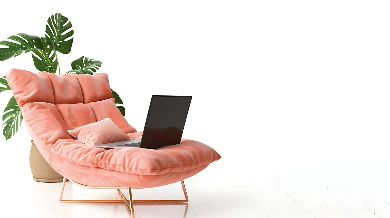 Laptop on Peach Lounge Chair Isolated on White — free download from Dotvec