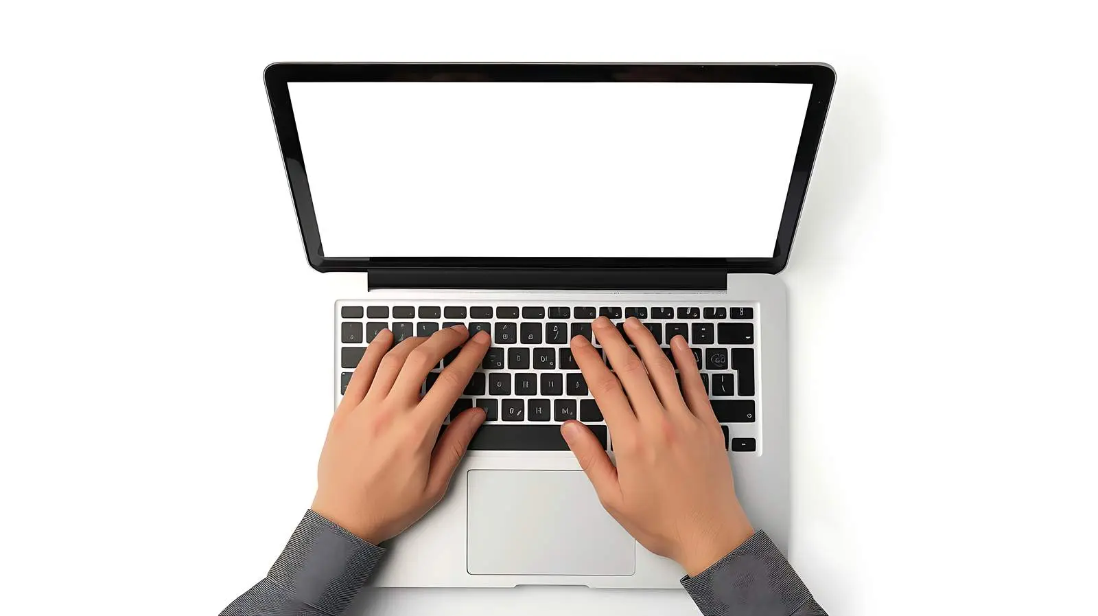 Hands Typing on Laptop with Blank Screen — free download from Dotvec